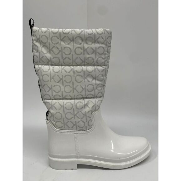 Calvin Klein Women's Suli Tall Logo Nylon Lug Sole Rain Boots - White 5M - Picture 4 of 7